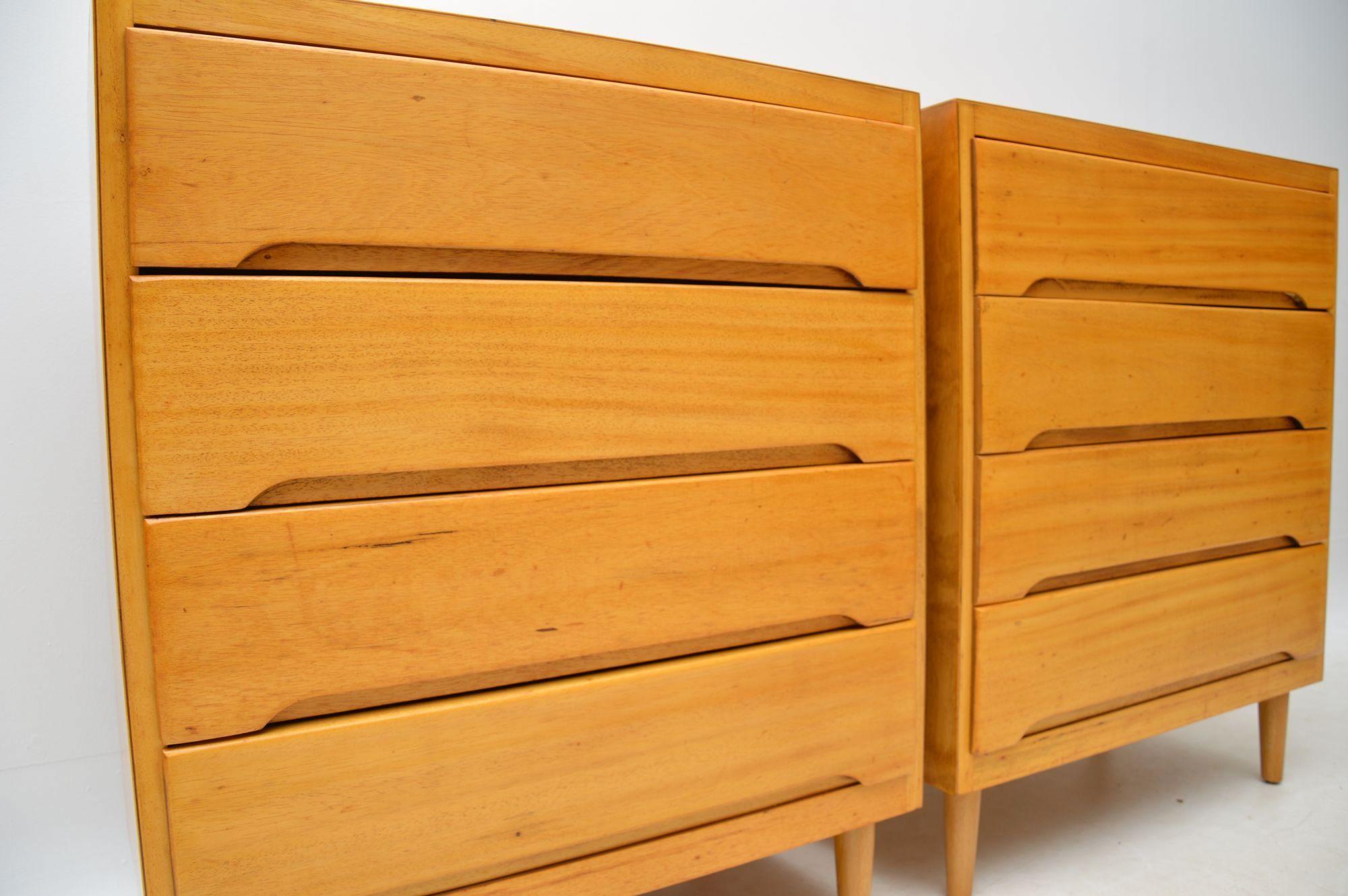European 1960s Pair of Satin Wood Chest of Drawers