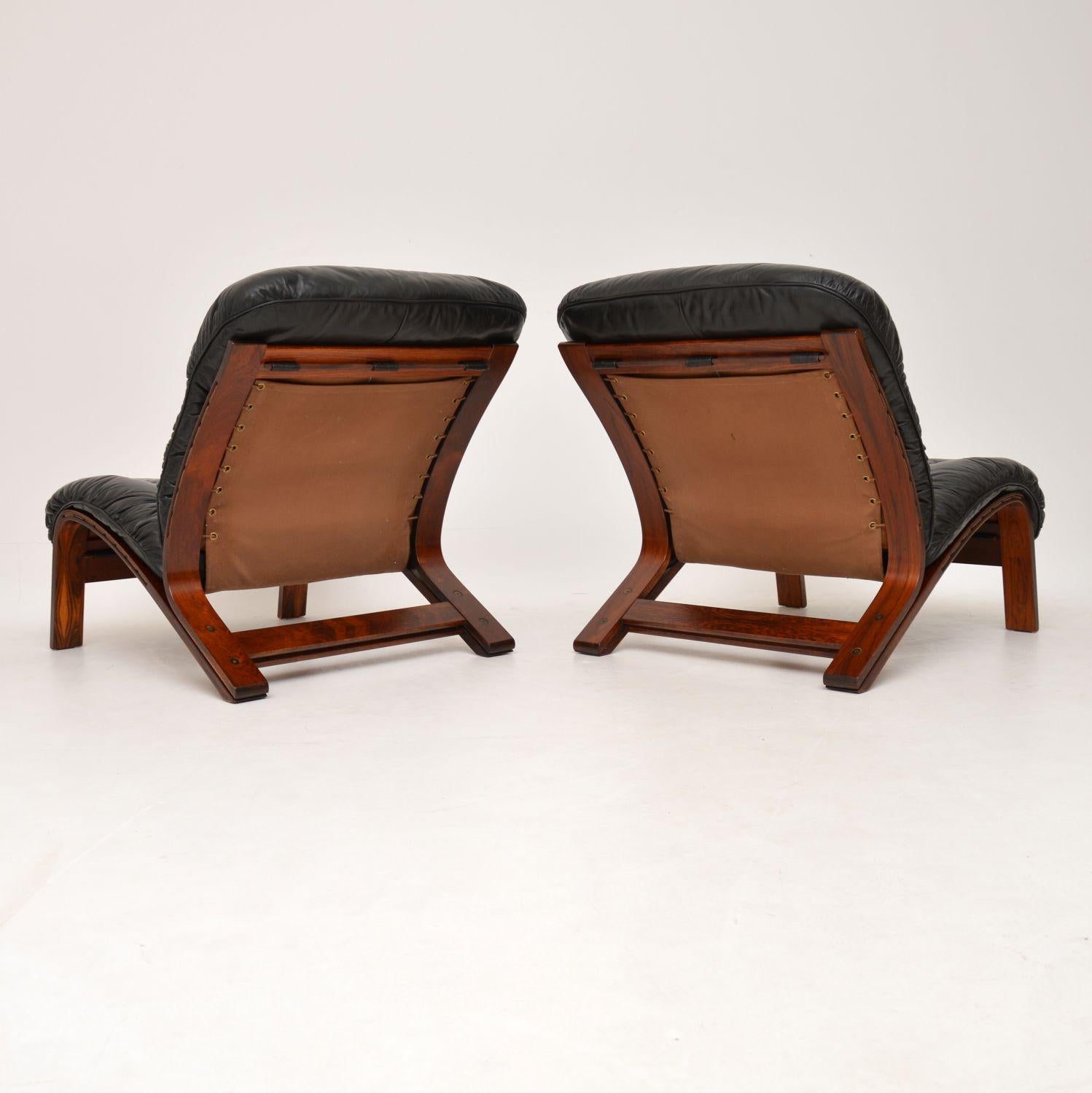 1960s Pair of Scandinavian Leather Chairs by Rybo Rykken 2