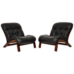 1960s Pair of Scandinavian Leather Chairs by Rybo Rykken