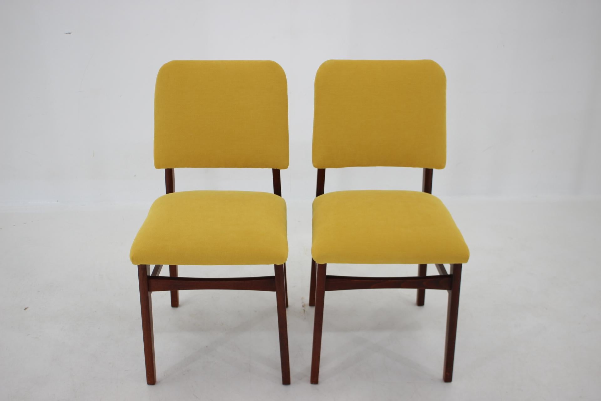 Mid-Century Modern 1960s Pair of Side Chairs, Czechoslovakia For Sale