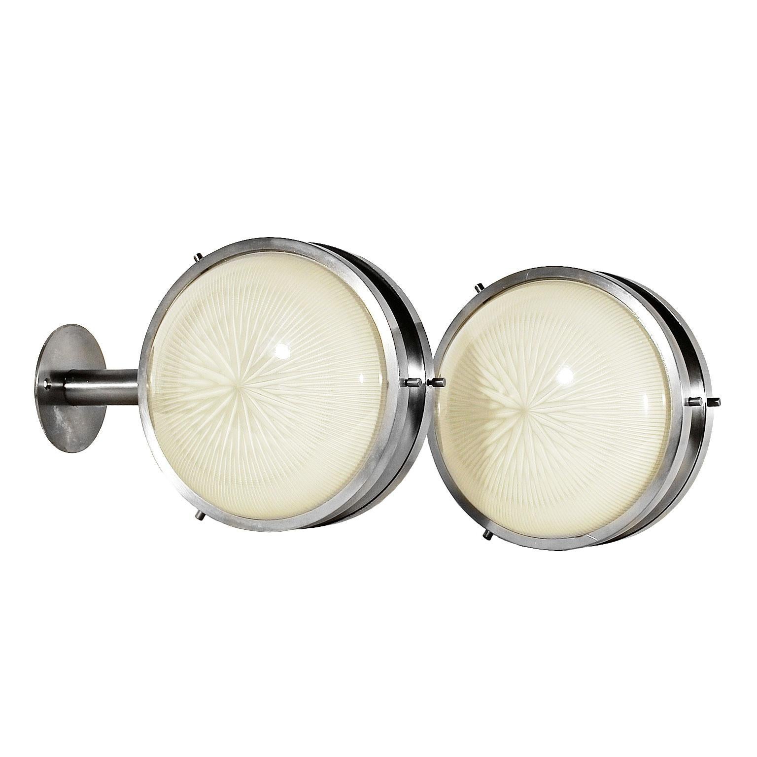 1960s Pair of Sigma Wall Lights by Sergio Mazza for Artemide Brass Glass, Italy
