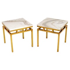 1960
s Pair of Solid Brass 
Marble Side Tables