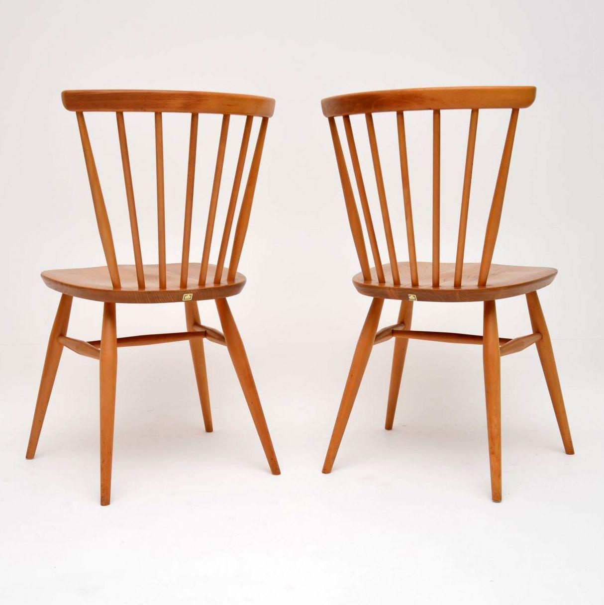 Mid-20th Century 1960s Pair of Solid Elm Vintage Ercol Dining or Side Chairs