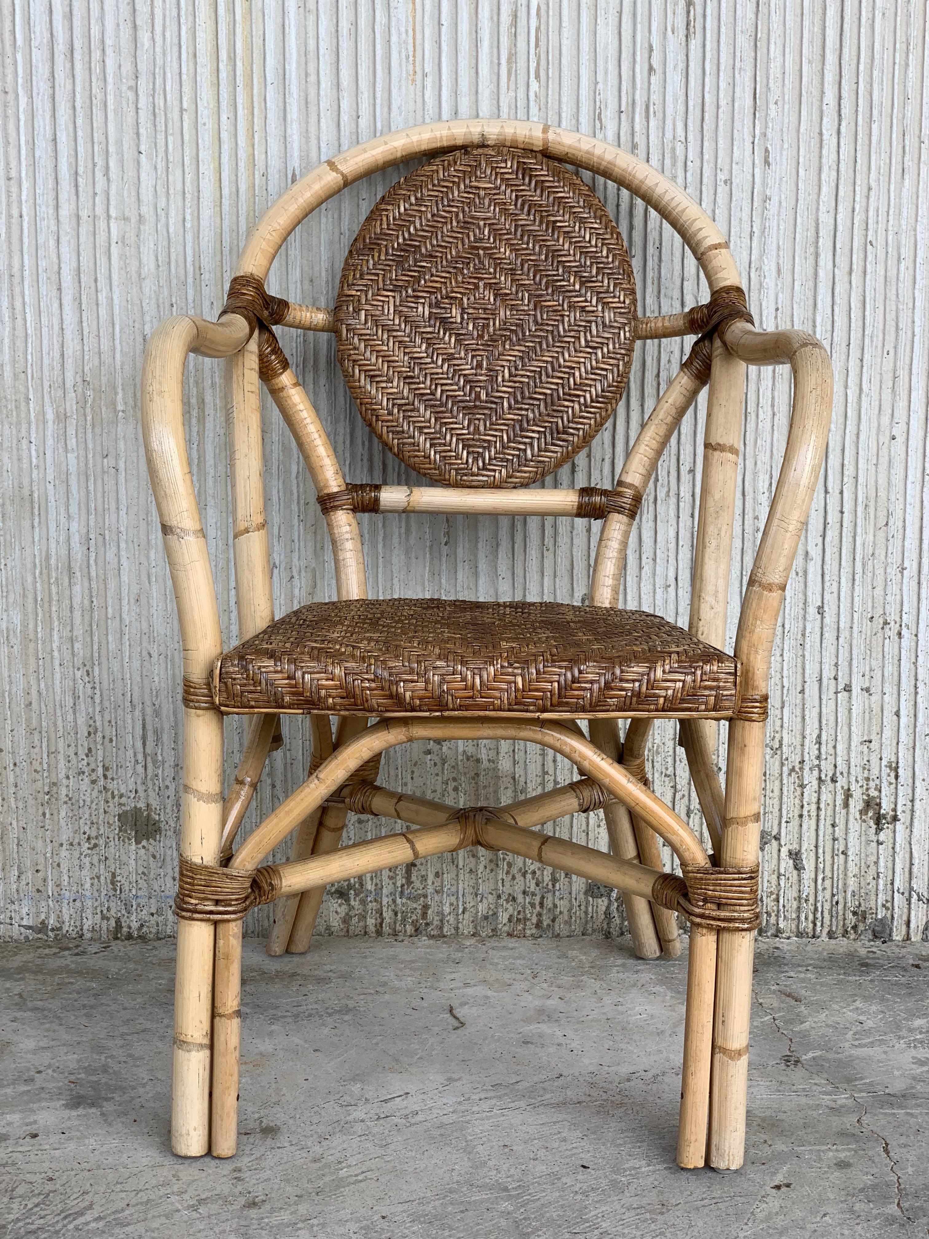 20th Century 1960s Pair of Spanish Bamboo Armchairs with Ovaled Back Rest