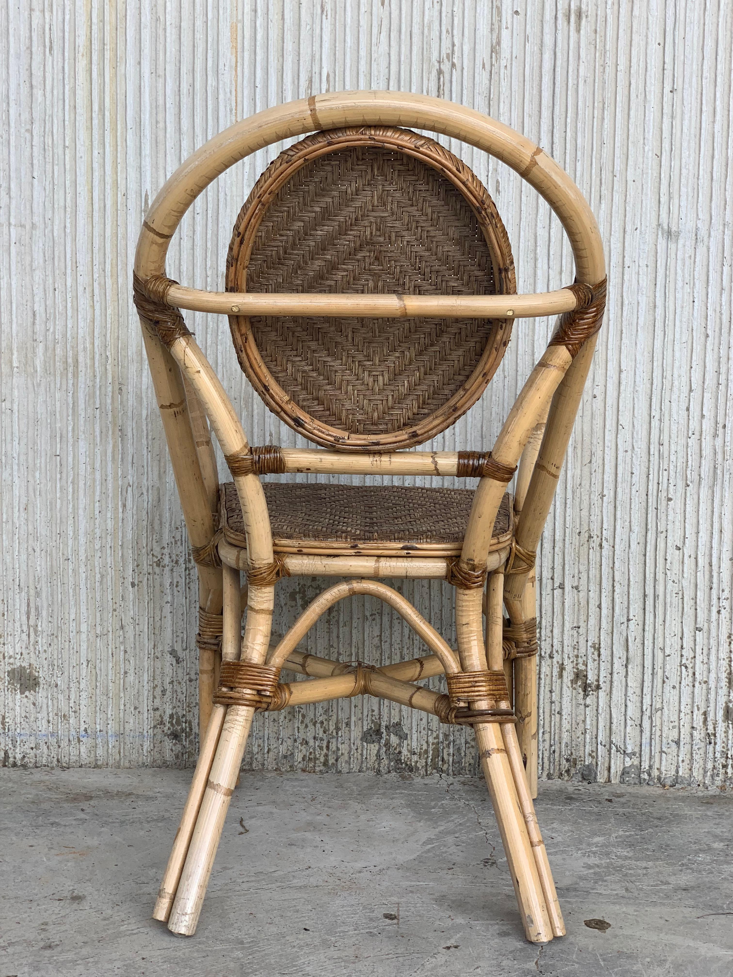 Rattan 1960s Pair of Spanish Bamboo Armchairs with Ovaled Back Rest