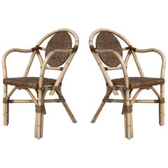 1960s Pair of Spanish Bamboo Armchairs with Ovaled Back Rest