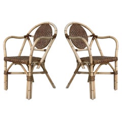 1960s Pair of Spanish Bamboo Armchairs with Ovaled Back Rest