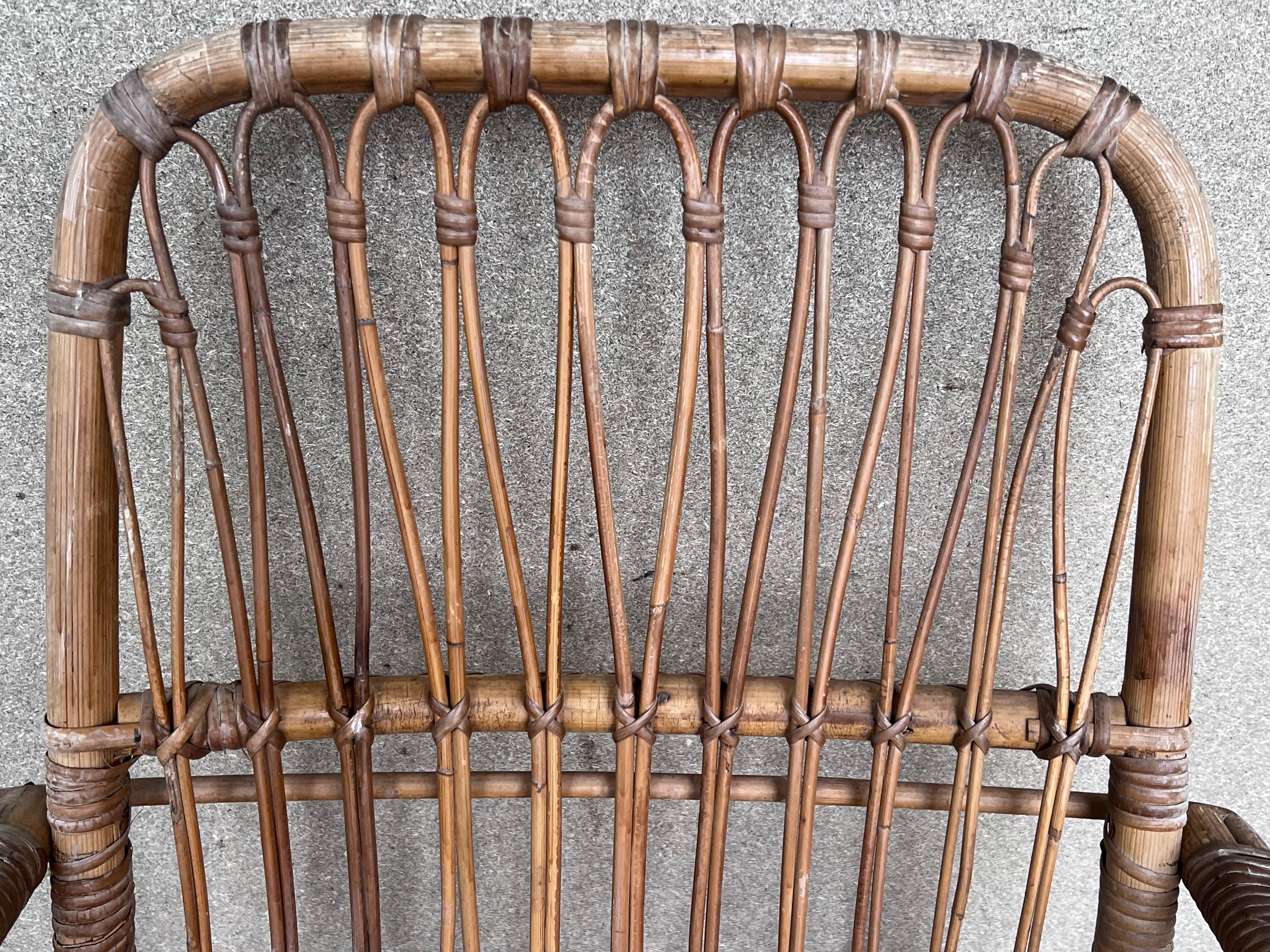 Paire de fauteuils espagnols en bambou des années 1960 avec dossier rectangulaire en vente 3