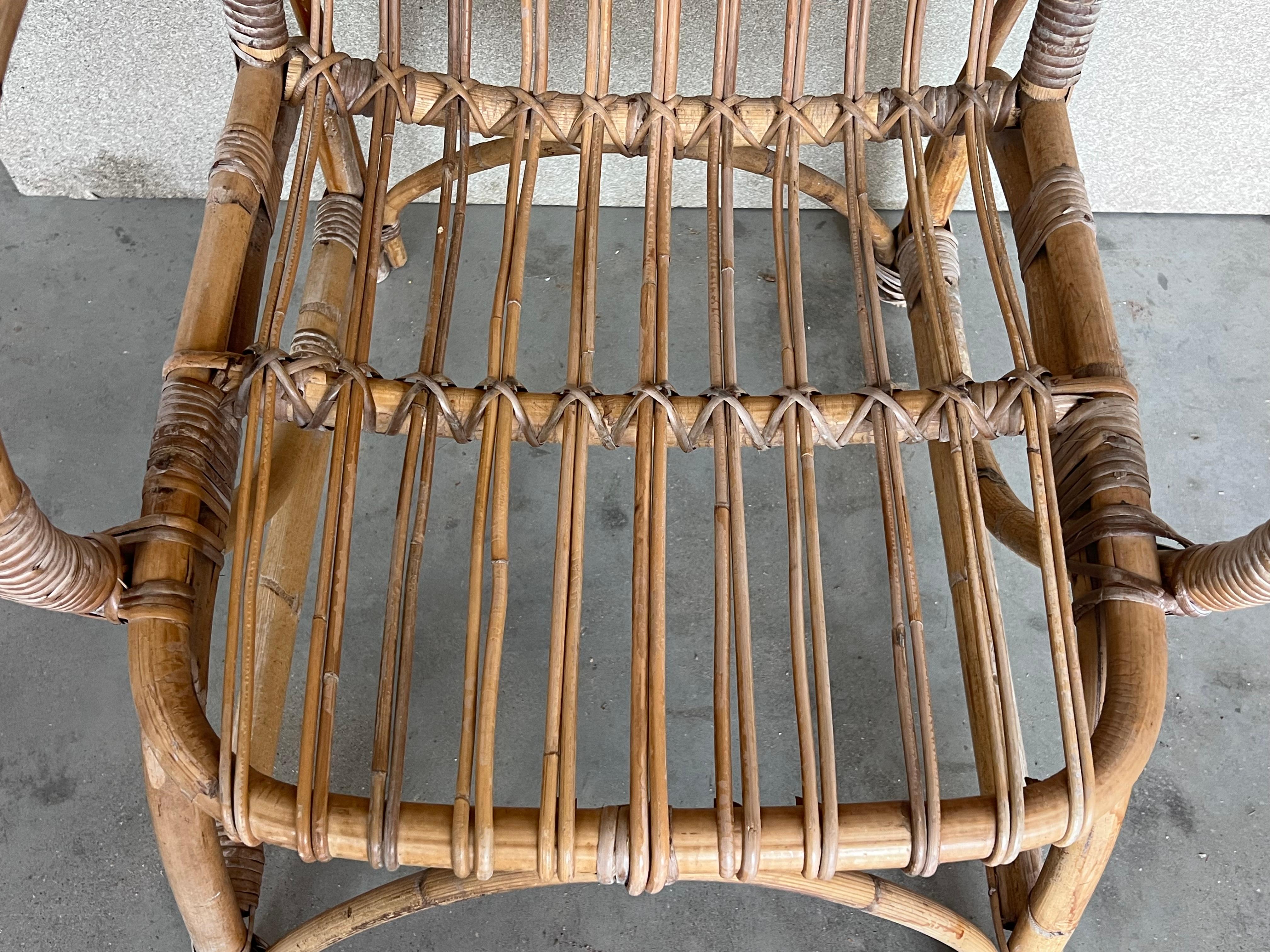 1960s Pair of Spanish Bamboo Armchairs with Rectangular Back Rest For Sale 5
