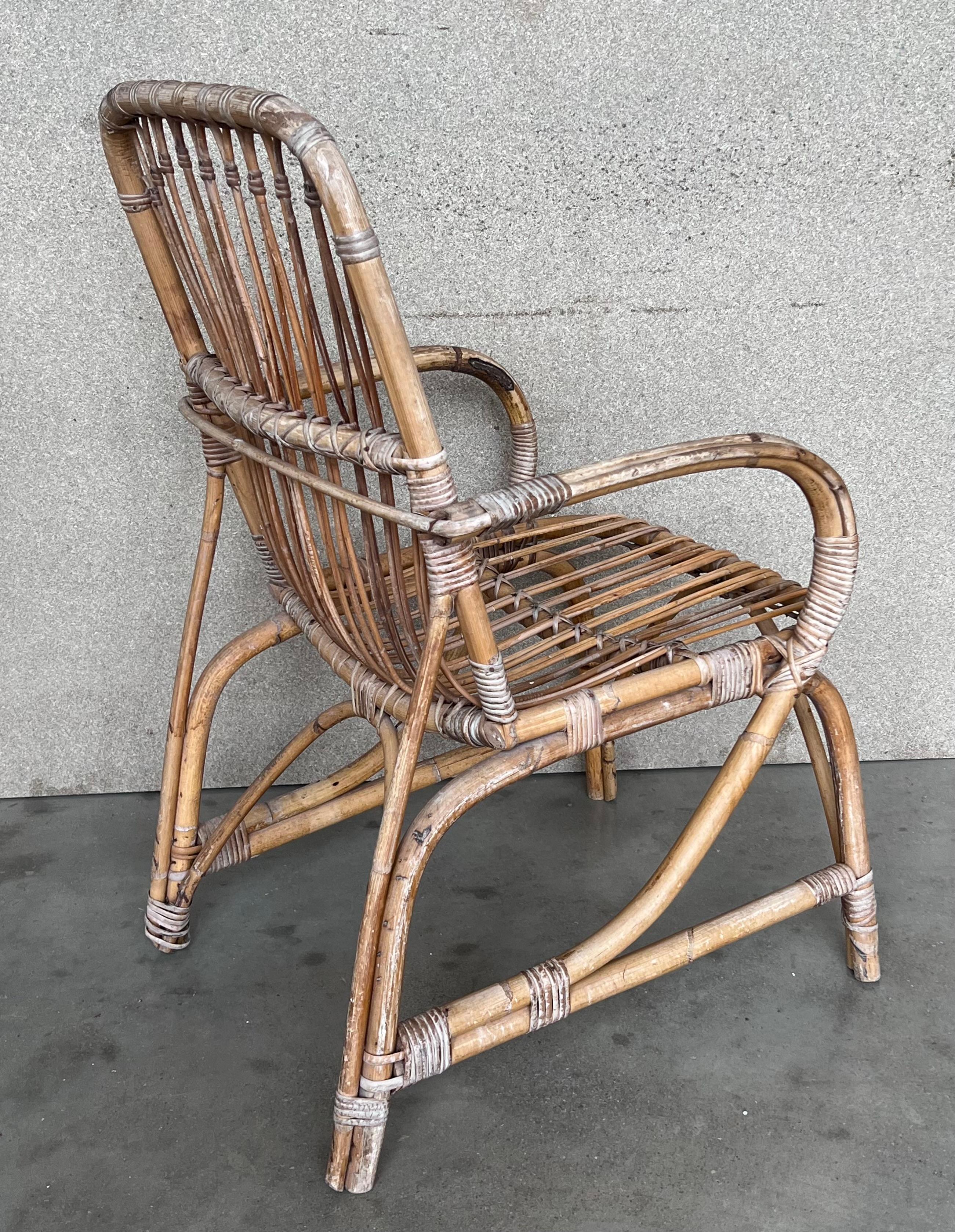 Paire de fauteuils espagnols en bambou des années 1960 avec dossier rectangulaire en vente 2