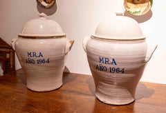 1960s Pair of Spanish White Glazed Ceramic Storage Jars