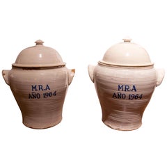 1960s Pair of Spanish White Glazed Ceramic Storage Jars