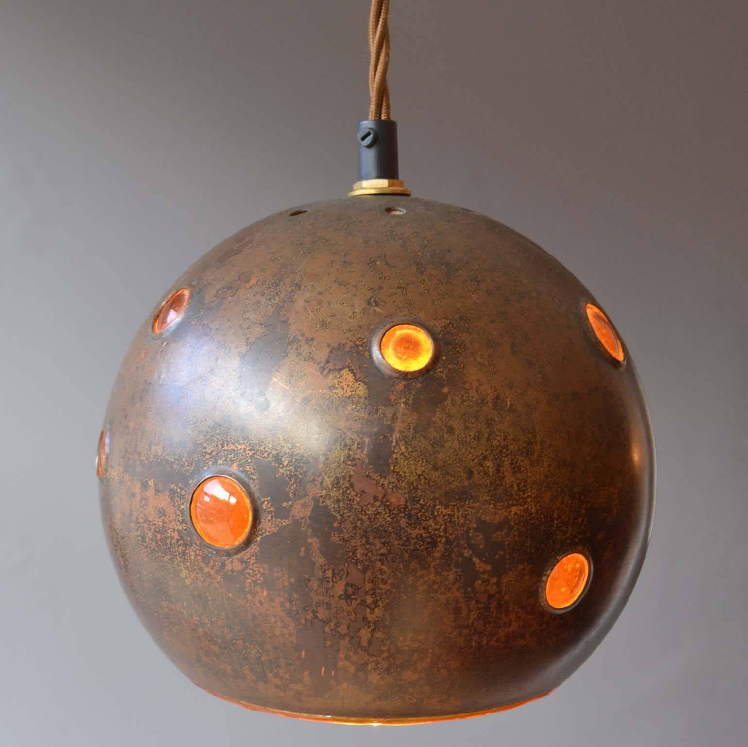 European Pair of Copper and Yellow Glass Pendant Lamps by Nanny Still