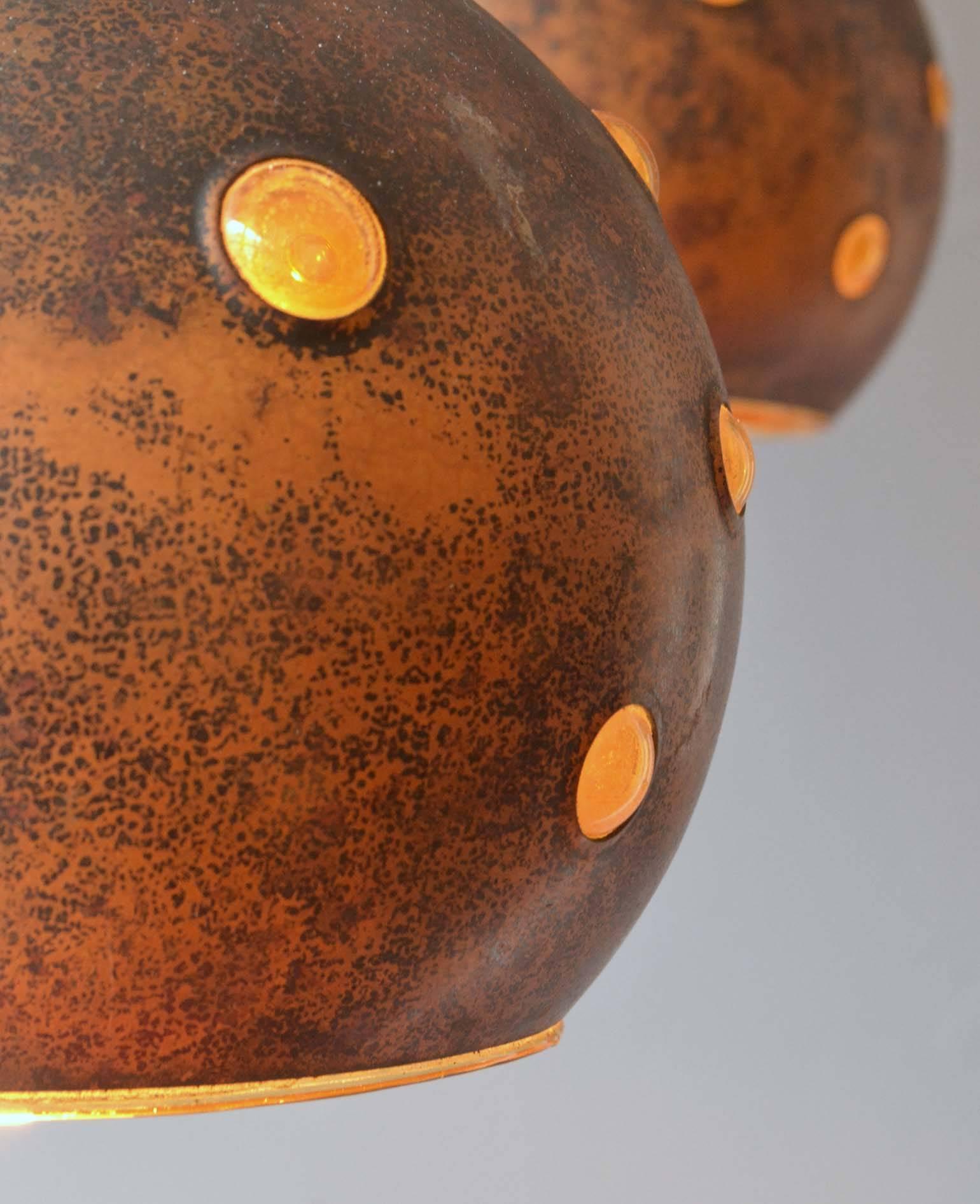Pair of Copper and Yellow Glass Pendant Lamps by Nanny Still In Excellent Condition In London, GB