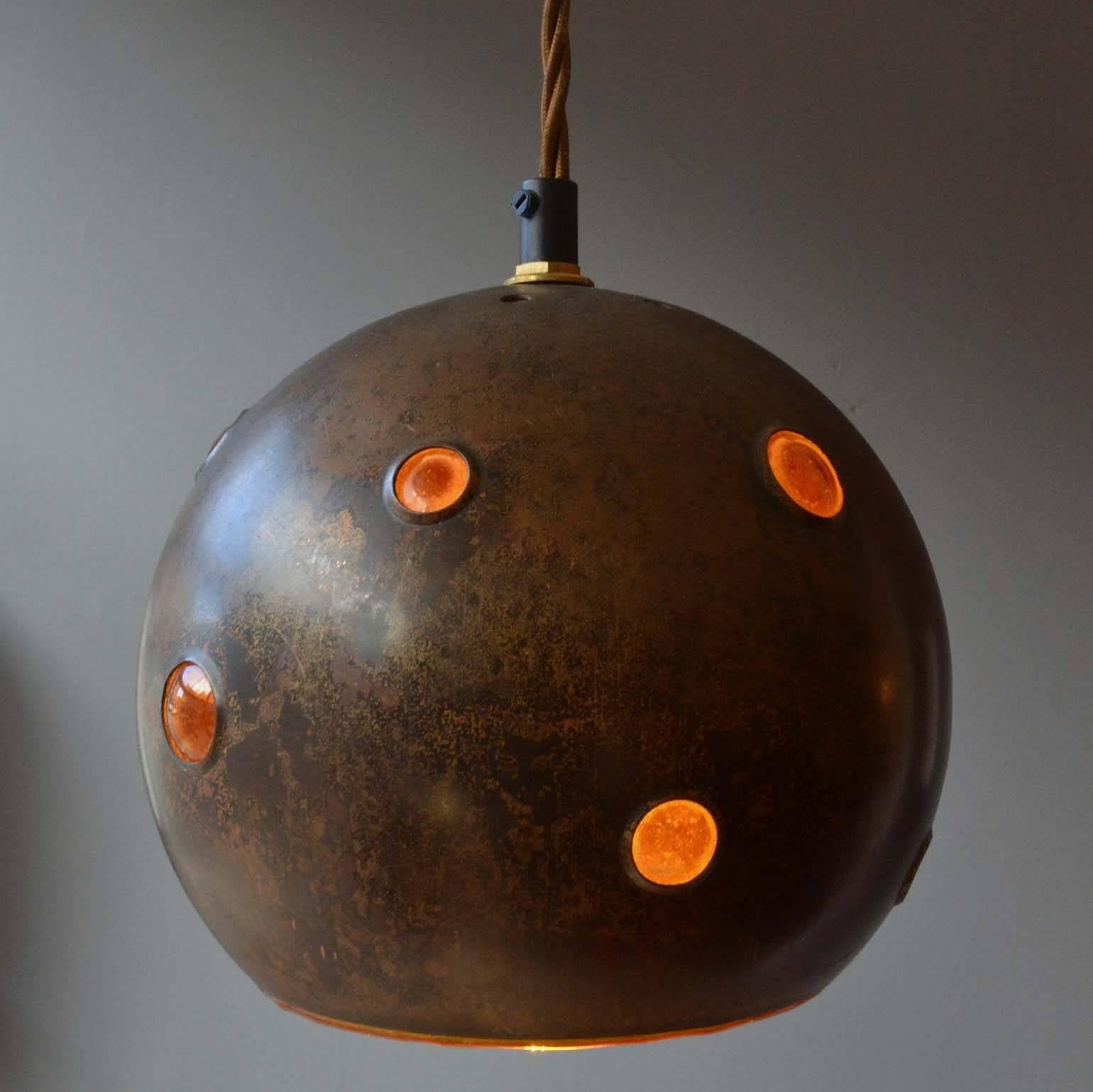 20th Century Pair of Copper and Yellow Glass Pendant Lamps by Nanny Still