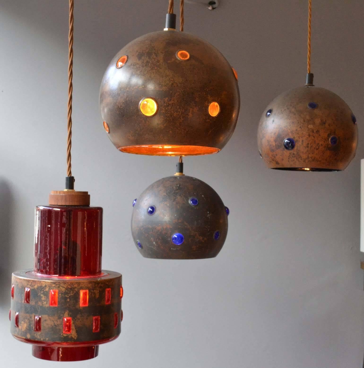 Pair of Copper and Yellow Glass Pendant Lamps by Nanny Still 2