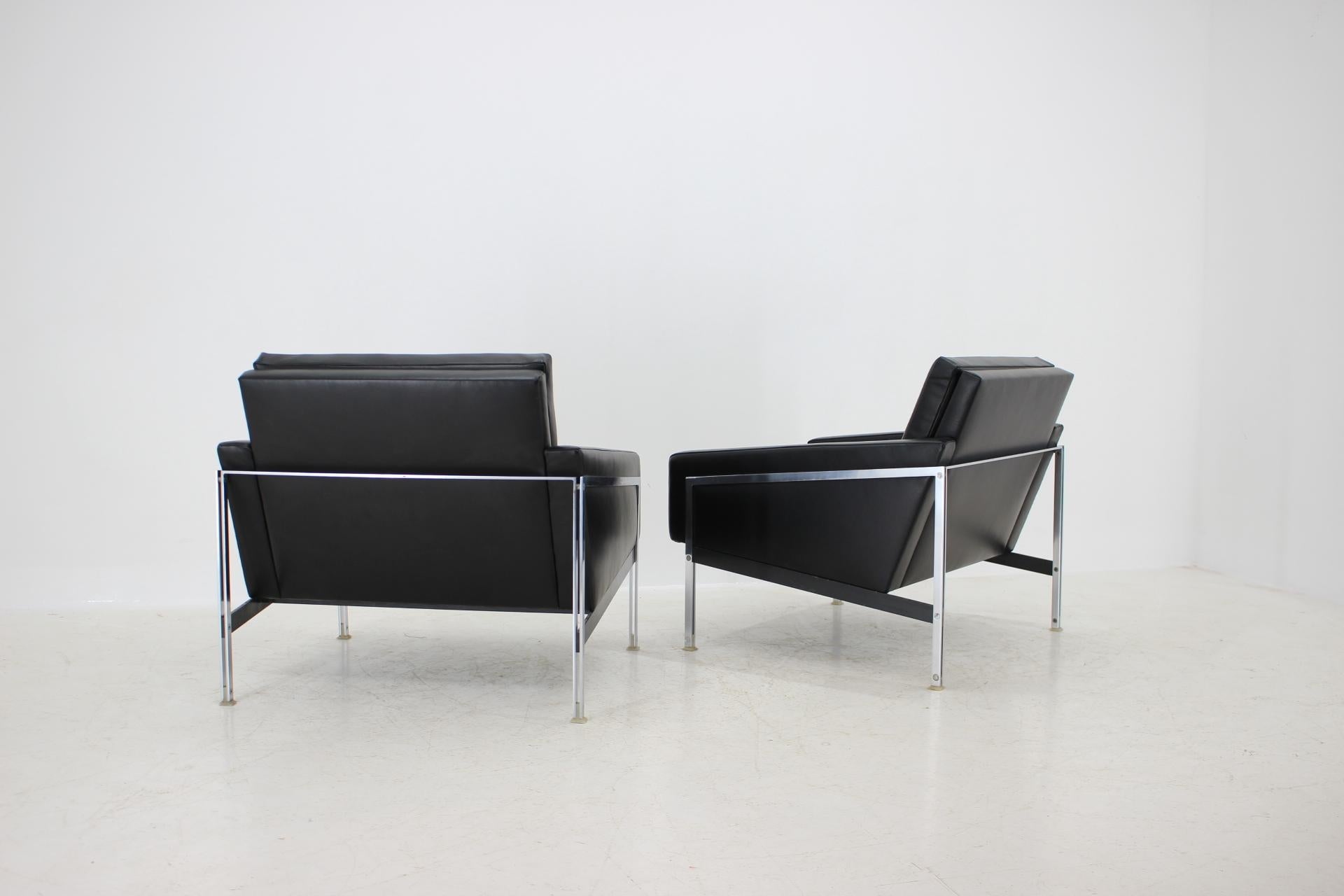 1960s Pair of Steel and Leather Armchairs by Lübke, Germany For Sale 8