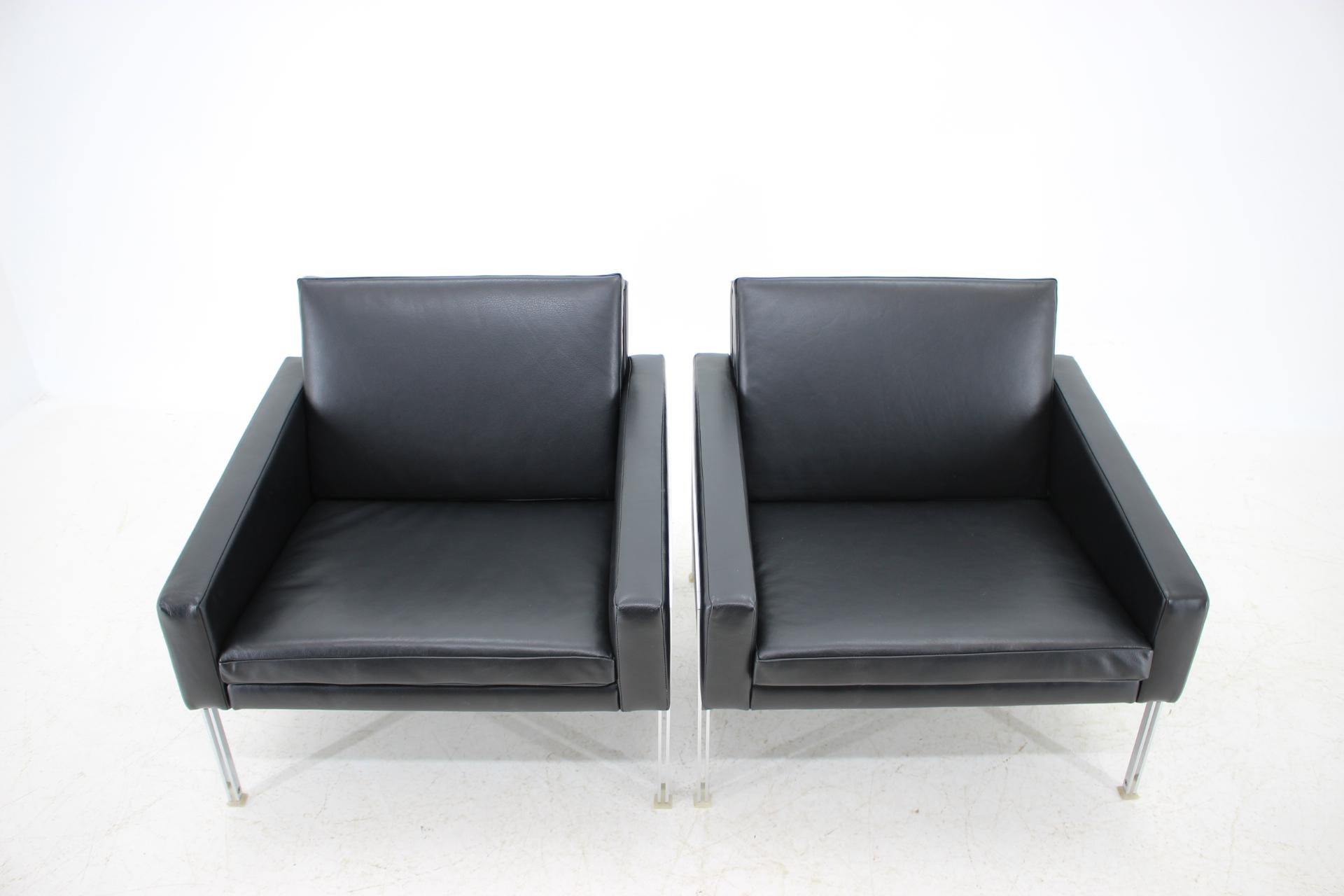 Mid-Century Modern 1960s Pair of Steel and Leather Armchairs by Lübke, Germany For Sale