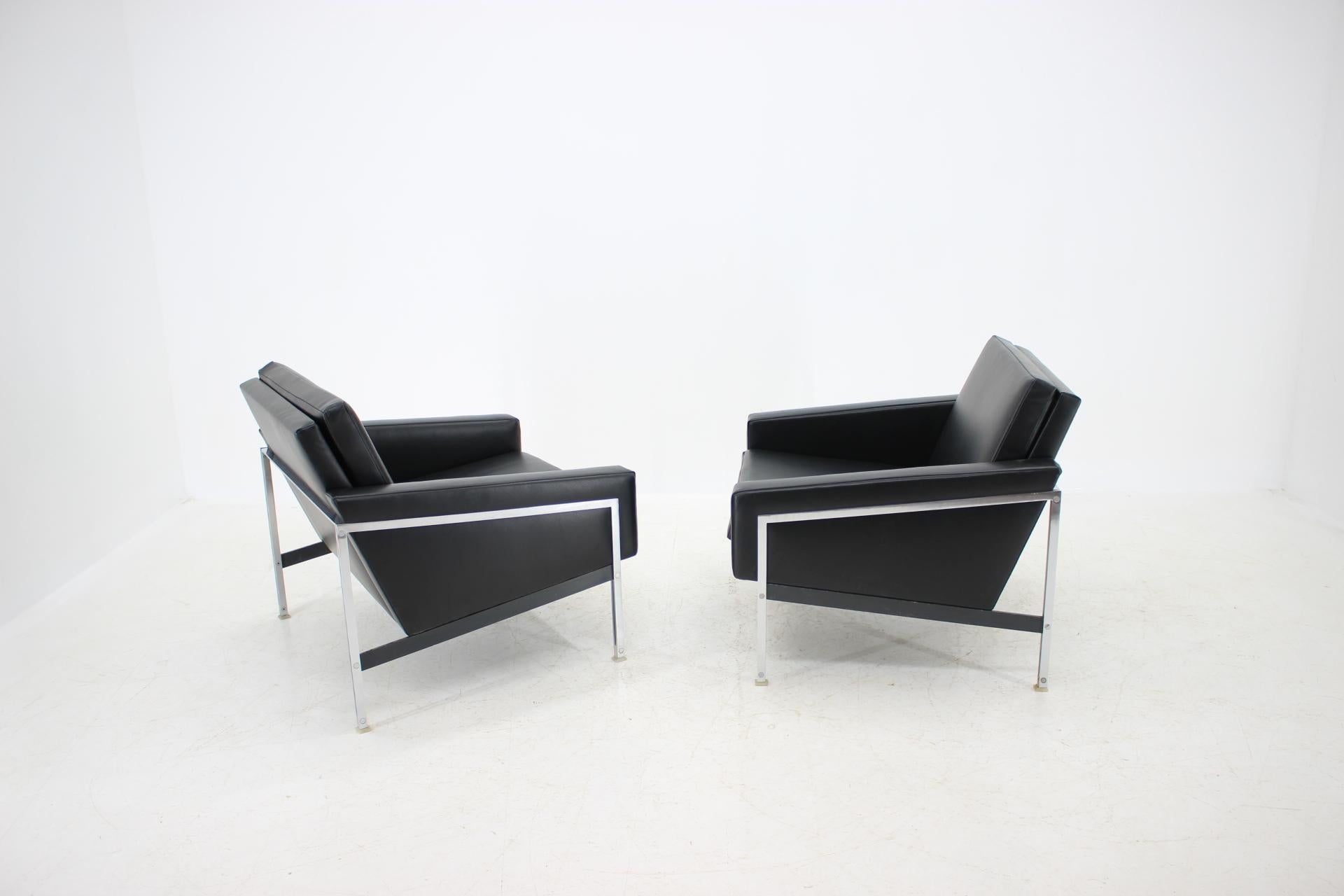 1960s Pair of Steel and Leather Armchairs by Lübke, Germany For Sale 2