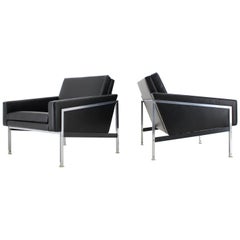 1960s Pair of Steel and Leather Armchairs by Lübke, Germany