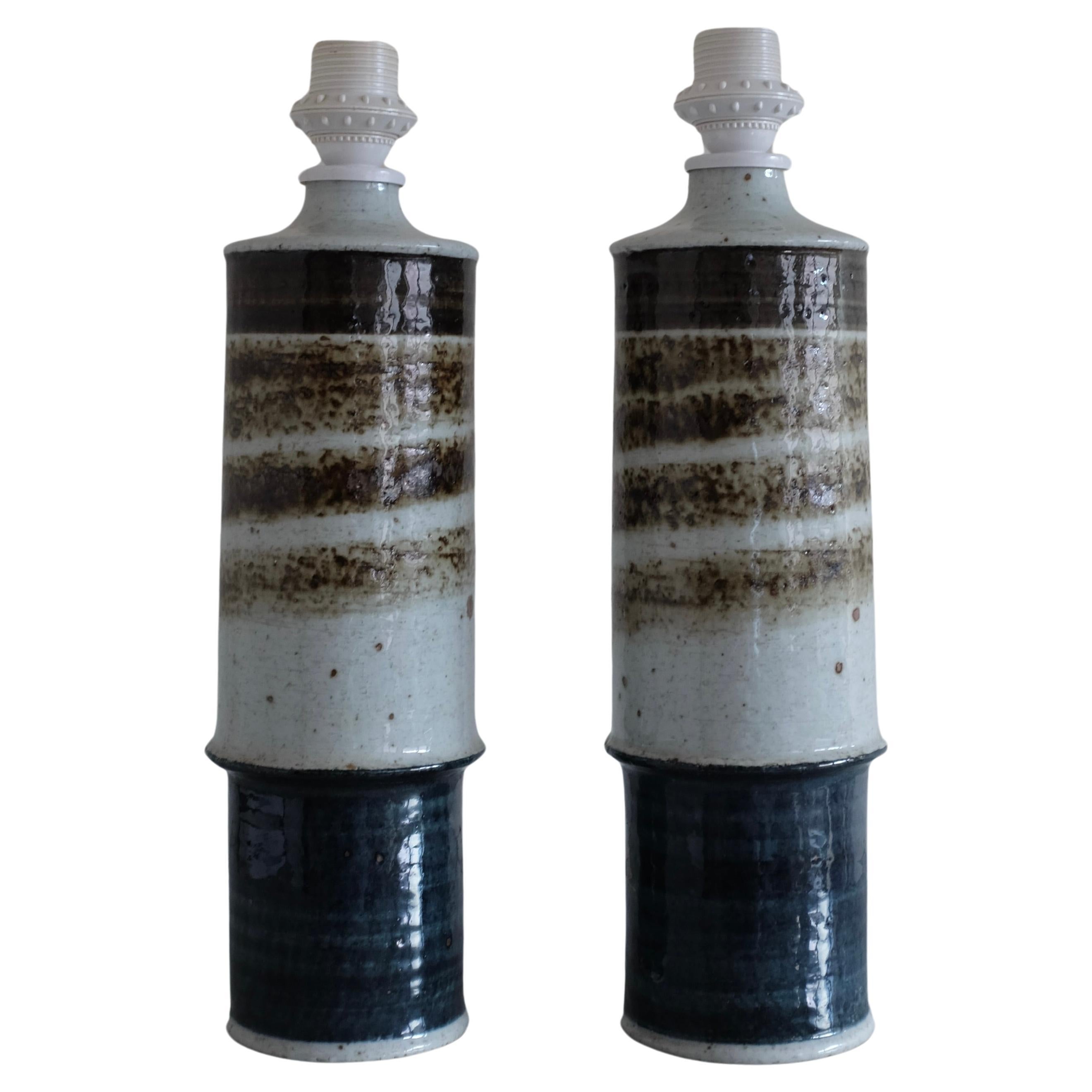 1960s Pair of Stoneware Lamps by Inger Persson For Sale