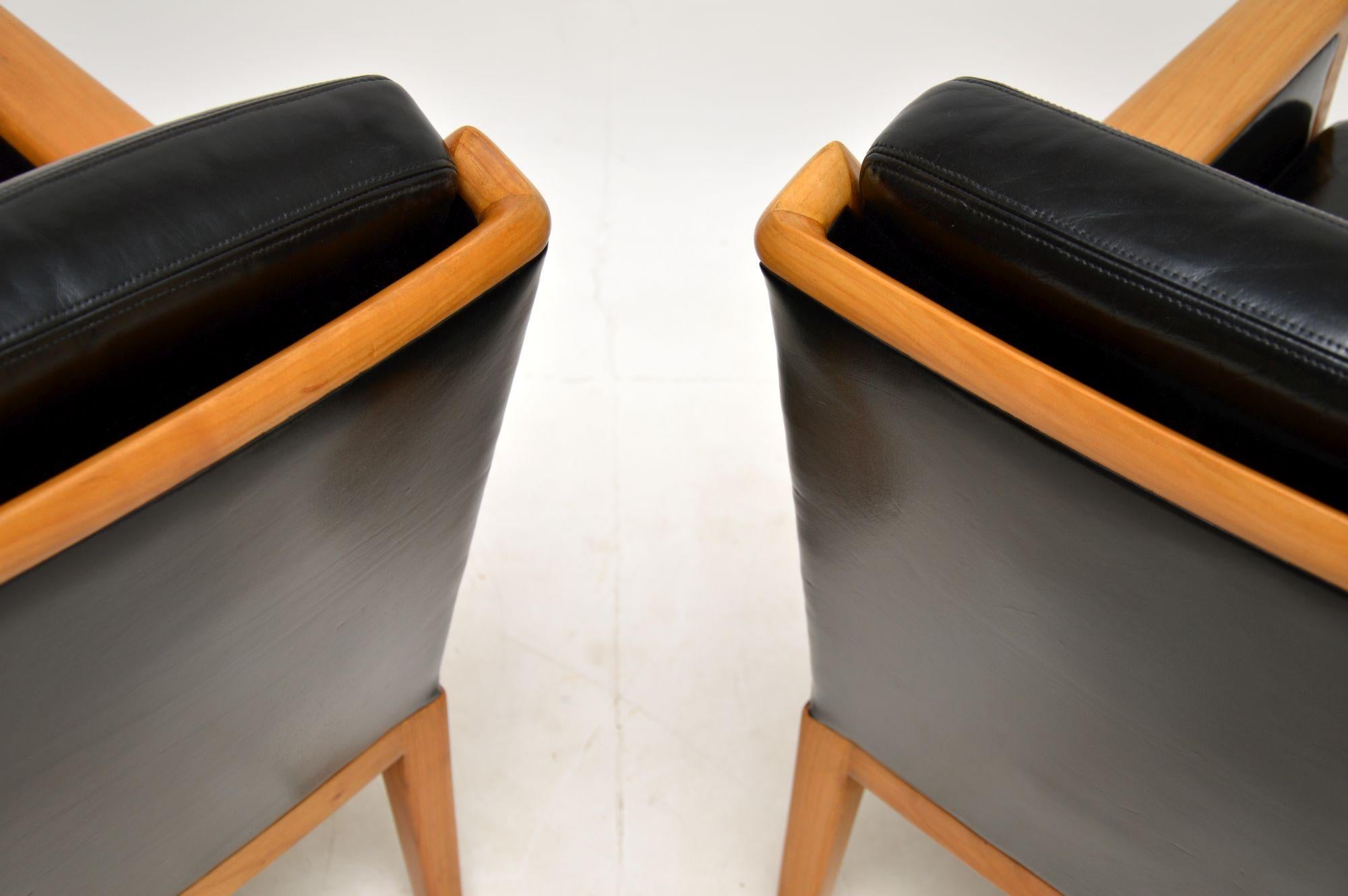 1960s Pair of Swedish Leather Armchairs For Sale 5