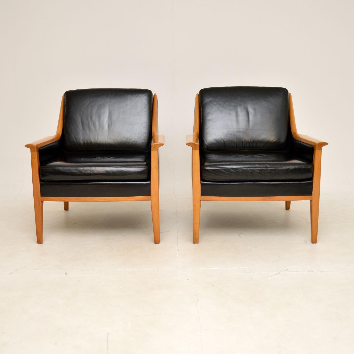 Mid-Century Modern 1960s Pair of Swedish Leather Armchairs For Sale