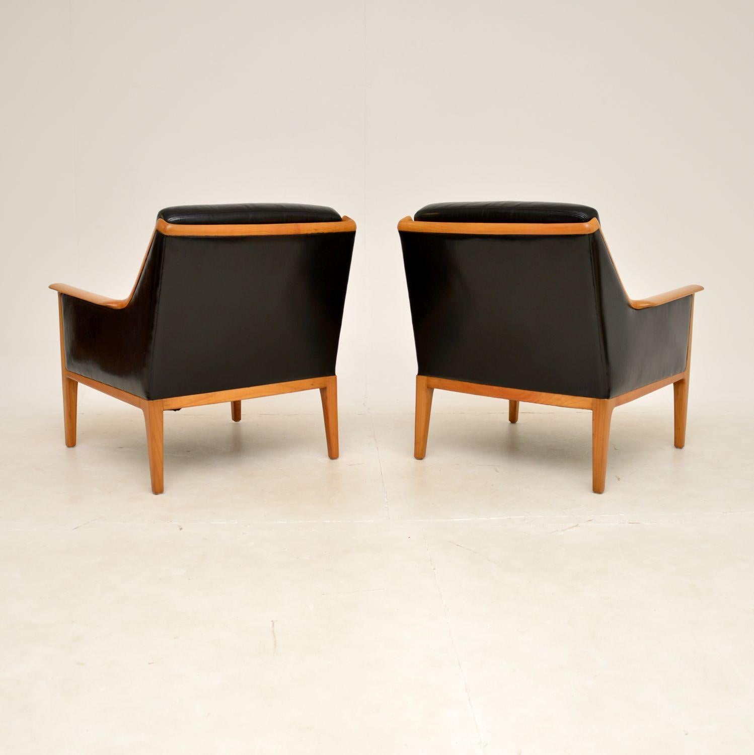 Mid-20th Century 1960s Pair of Swedish Leather Armchairs For Sale