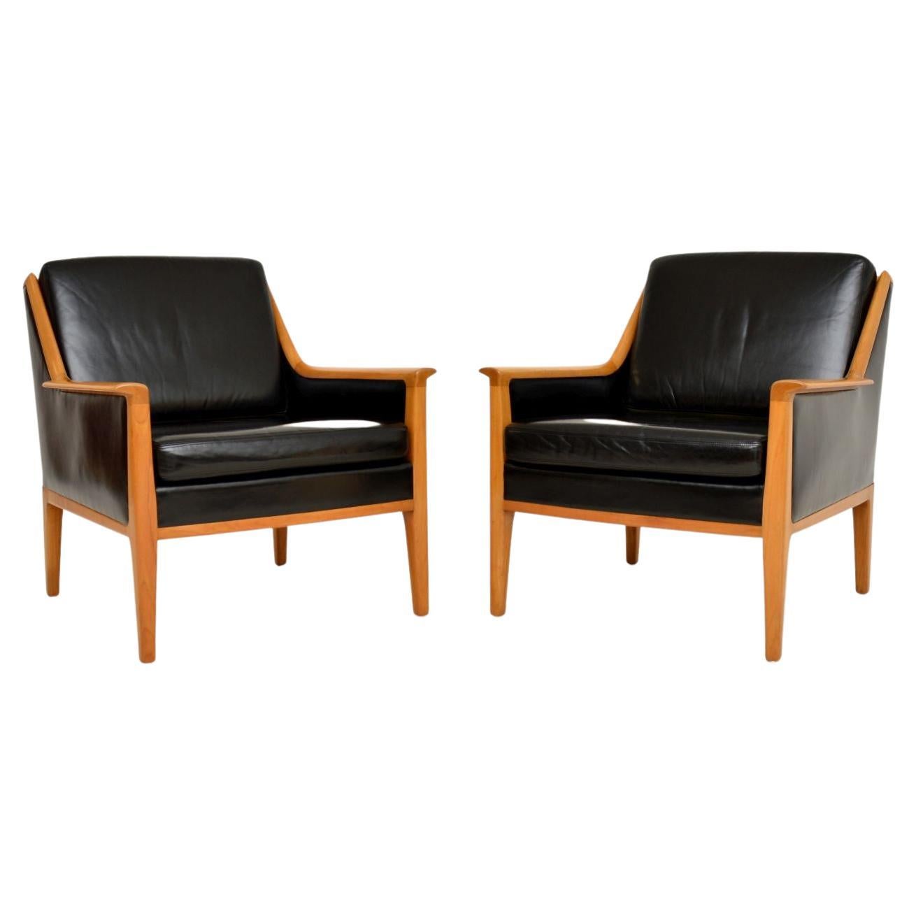 1960s Pair of Swedish Leather Armchairs For Sale