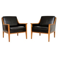 1960s Pair of Swedish Leather Armchairs