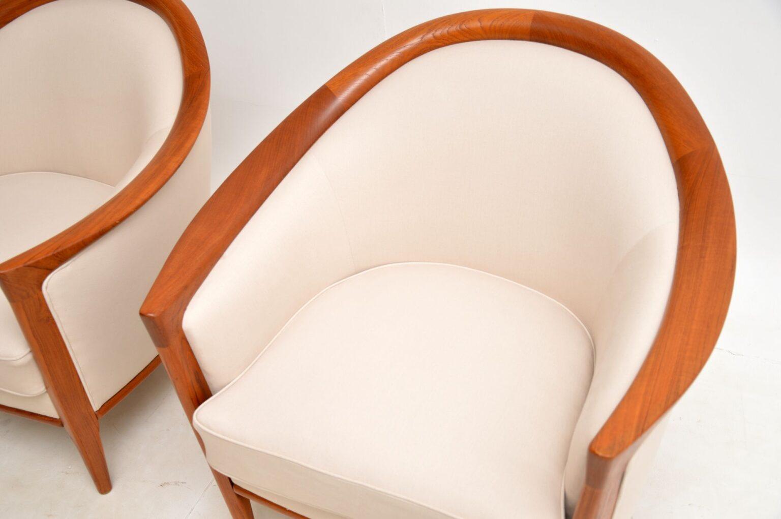 Fabric 1960s Pair of Swedish Teak Vintage Armchairs by Bertil Fridhagen For Sale