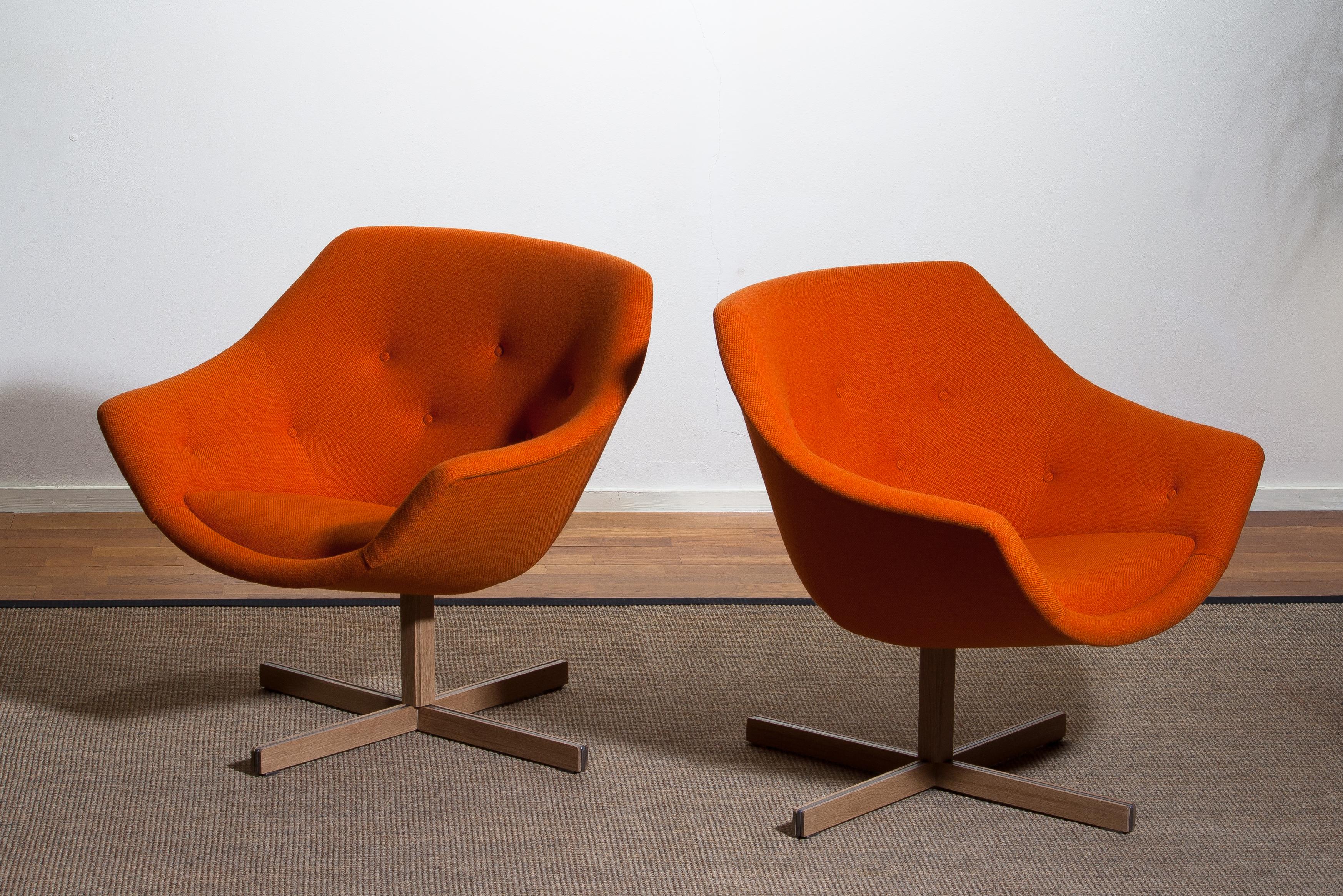 Fabric 1960s, Pair of Swivel Club Lounge Armchairs by Carl Gustaf Hiort Nanna Ditzel