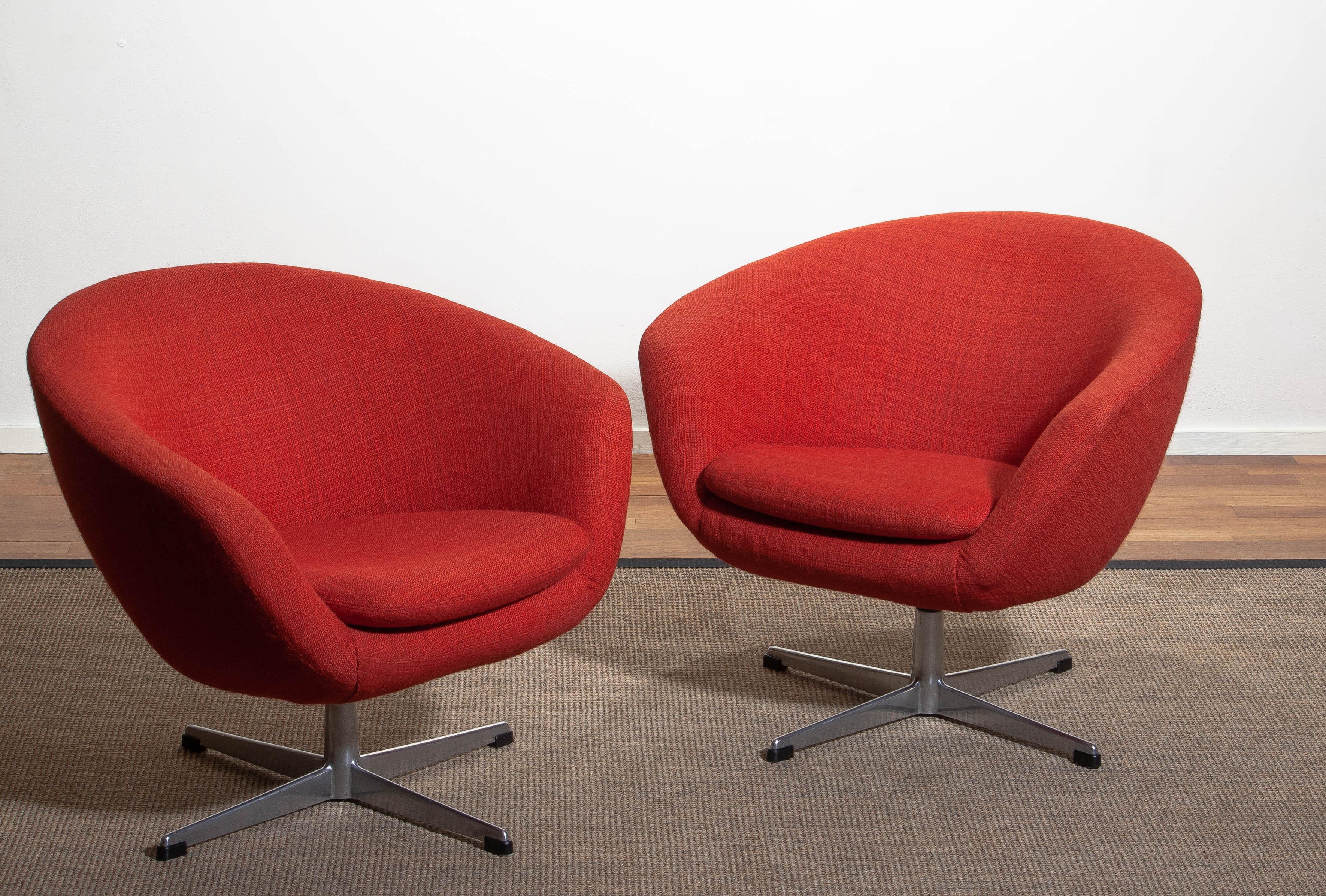 Mid-Century Modern 1960s, Pair of Swivel Lounge Chairs By Carl Eric Klote For Overman, Denmark