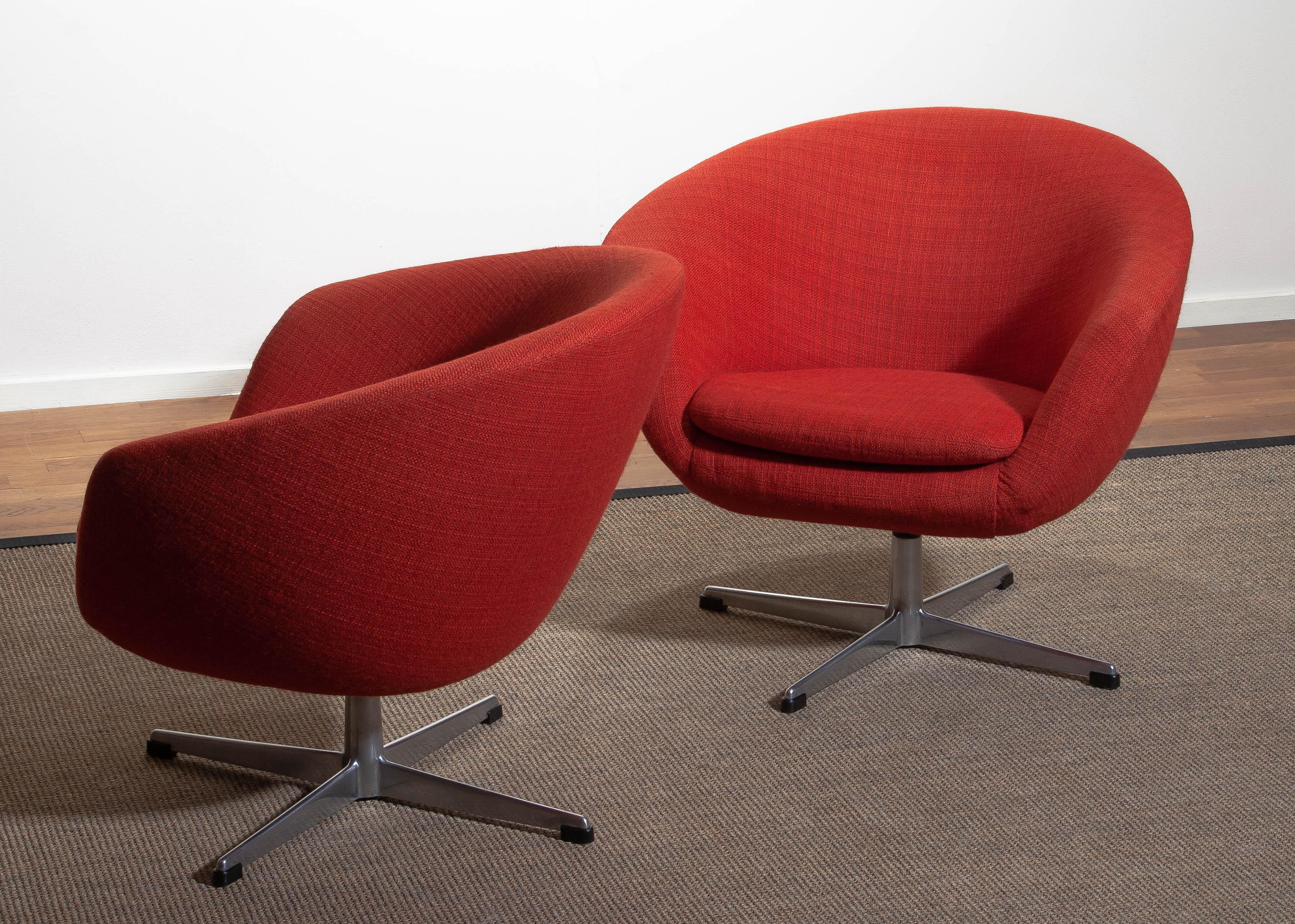 Mid-20th Century 1960s, Pair of Swivel Lounge Chairs By Carl Eric Klote For Overman, Denmark