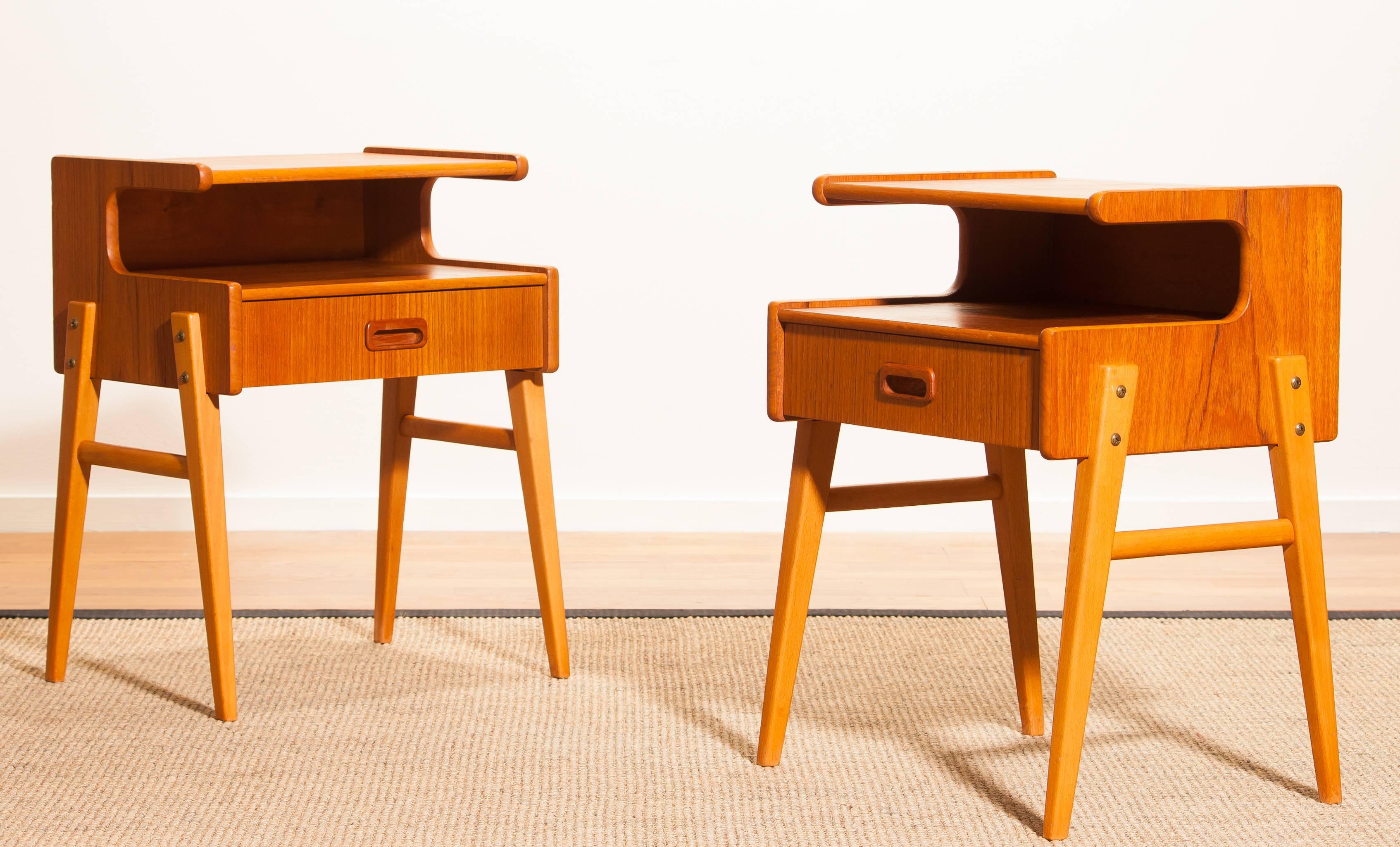 1960s Pair of Teak 'Model C1' Bedside Tables In Good Condition In Silvolde, Gelderland
