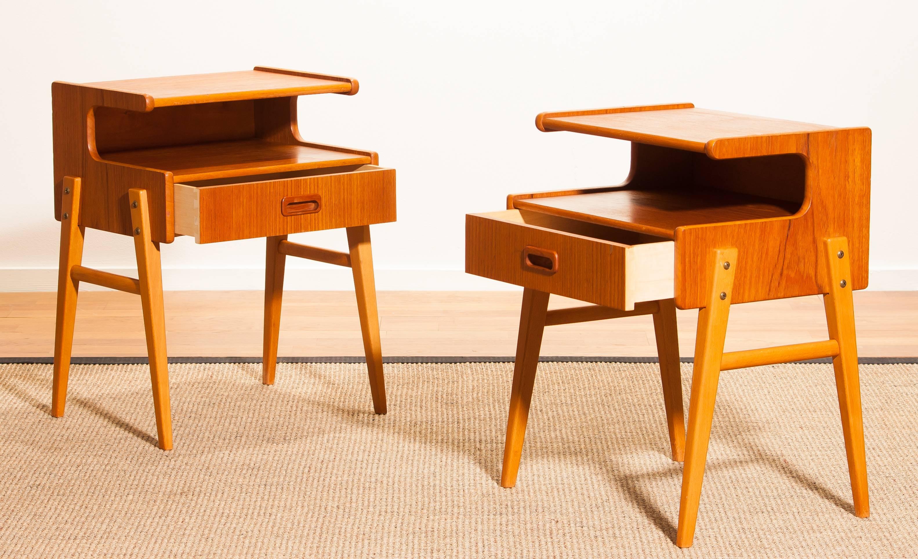 Mid-20th Century 1960s Pair of Teak 'Model C1' Bedside Tables