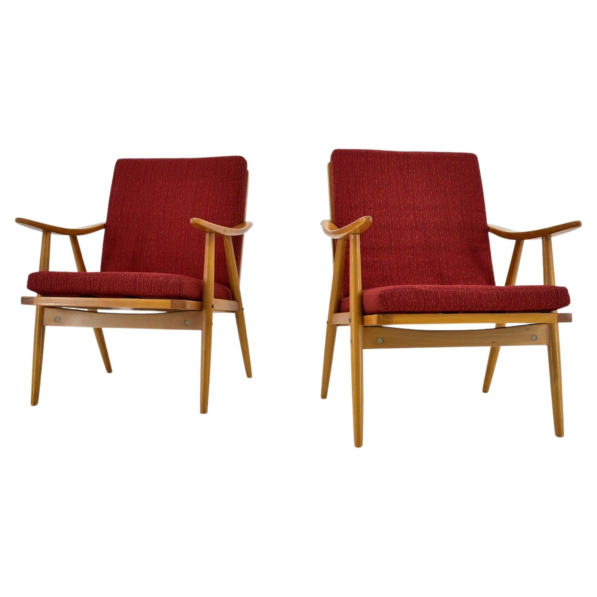Paire de fauteuils en hêtre Ton/Thonet des années 1960, Tchécoslovaquie