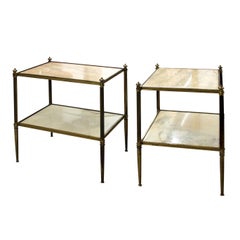 1960s Pair of Two Tiers Cream Marble Side Tables in the Style of Maison Bagues