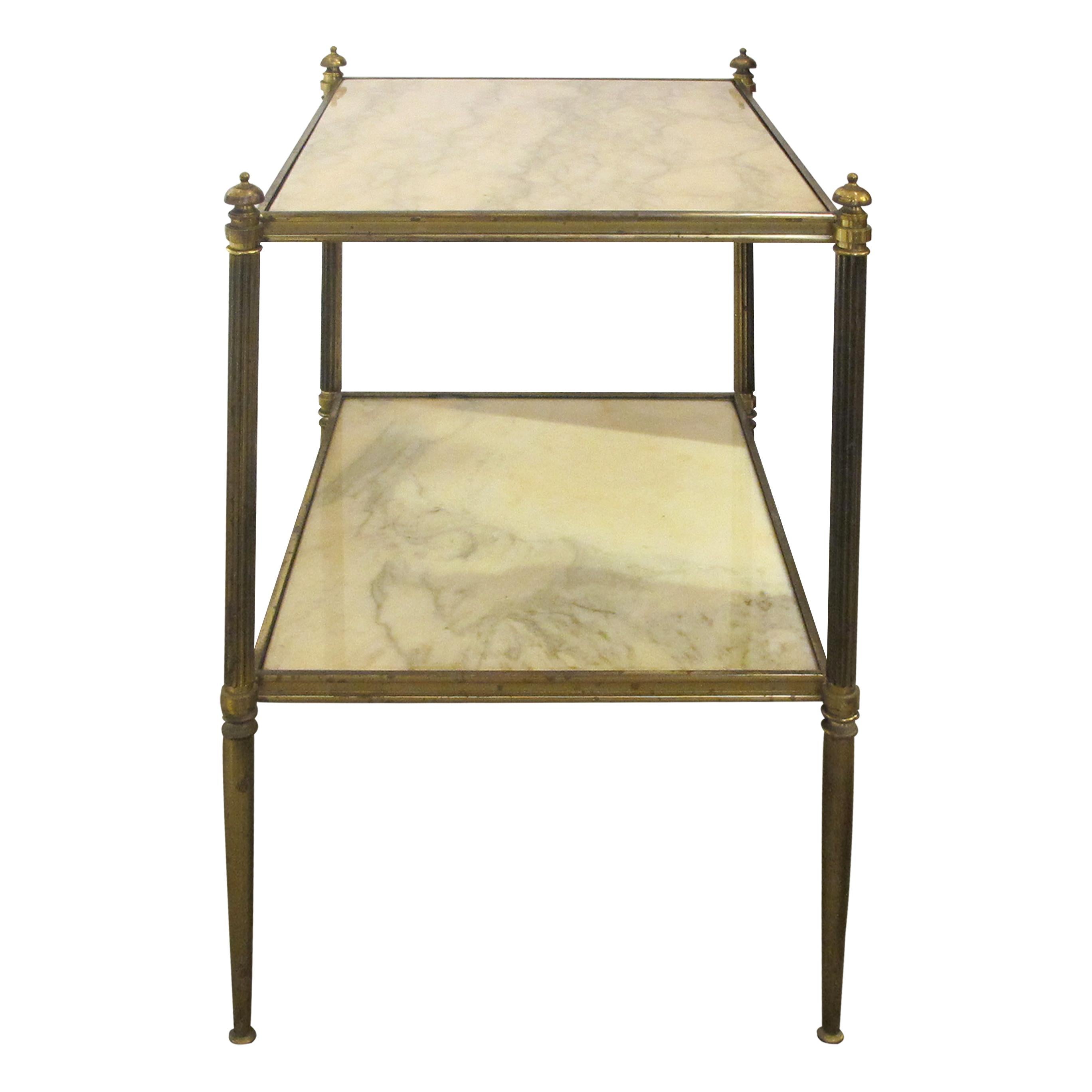 Other 1960s Pair of Two Tiers Cream Marble Side Tables in the Style of Maison Bagues For Sale