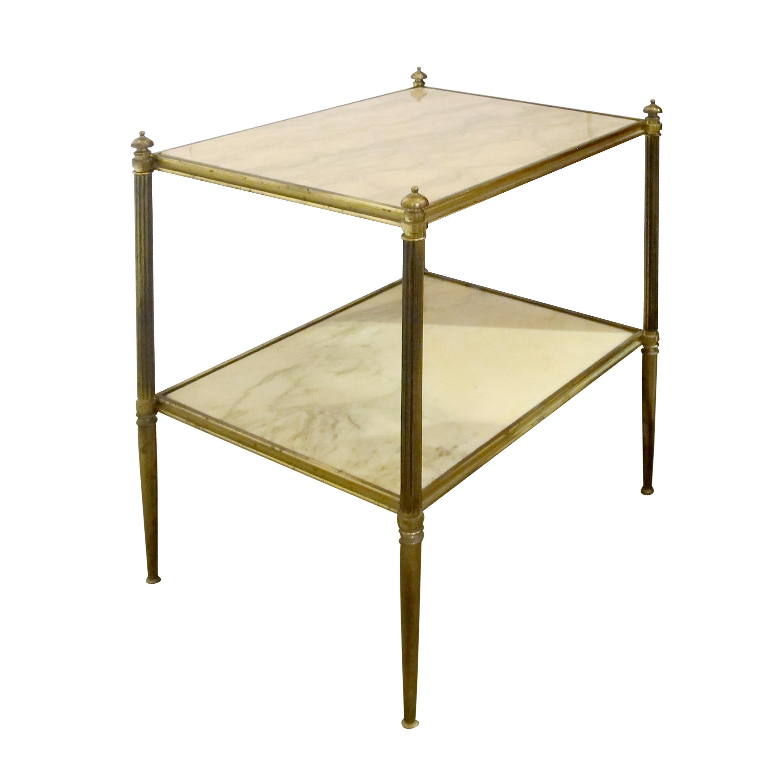 1960s Pair of Two Tiers Cream Marble Side Tables in the Style of Maison Bagues In Good Condition For Sale In London, GB
