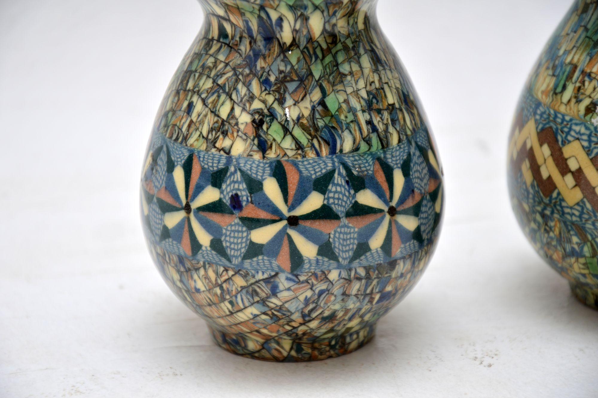 Mid-Century Modern 1960s Pair of Vallauris Ceramic ‘Mosaic’ Vases by Jean Gerbino