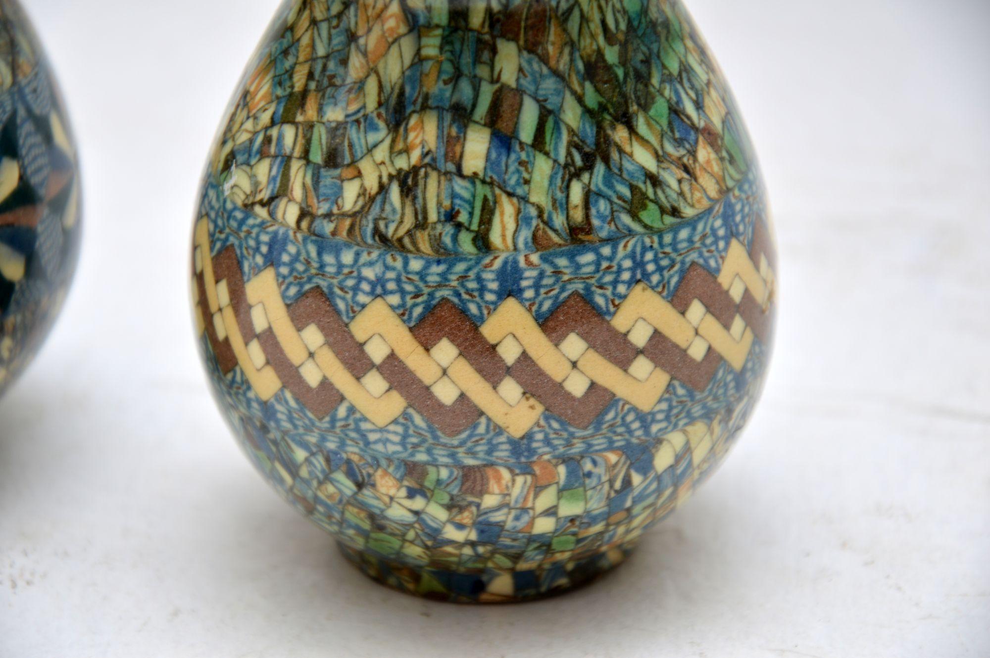 Mid-20th Century 1960s Pair of Vallauris Ceramic ‘Mosaic’ Vases by Jean Gerbino