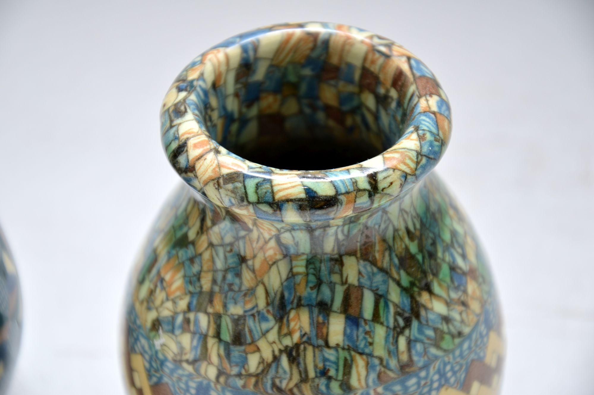 1960s Pair of Vallauris Ceramic ‘Mosaic’ Vases by Jean Gerbino 2