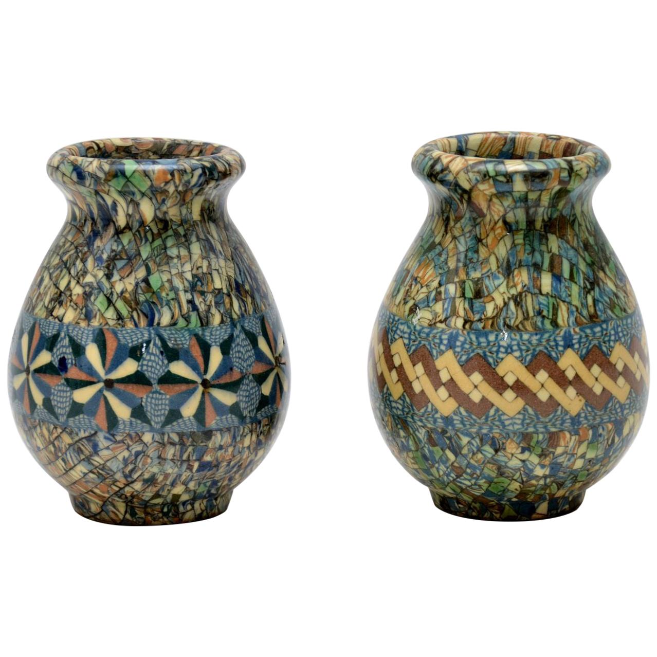 1960s Pair of Vallauris Ceramic ‘Mosaic’ Vases by Jean Gerbino