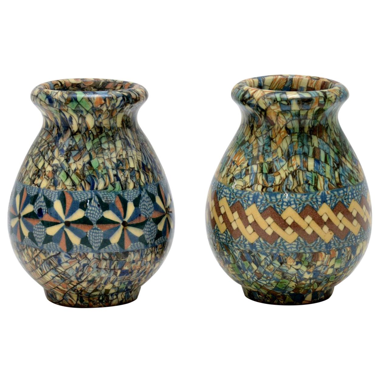 1960s Pair of Vallauris Ceramic ‘Mosaic’ Vases by Jean Gerbino