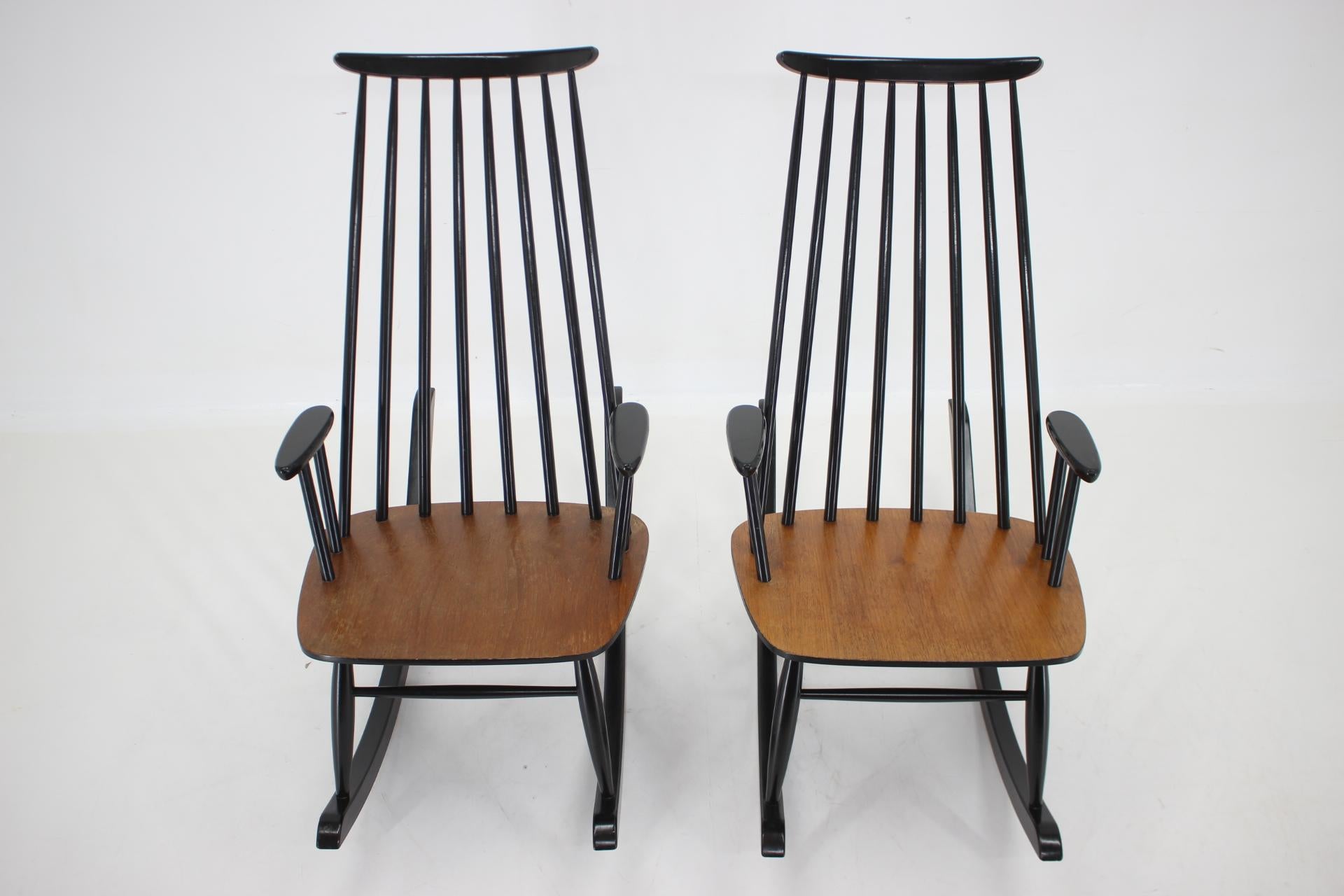 Veneer 1960s Pair of Varjosen Puunjalostus Beech Rocking Chair, Finland For Sale