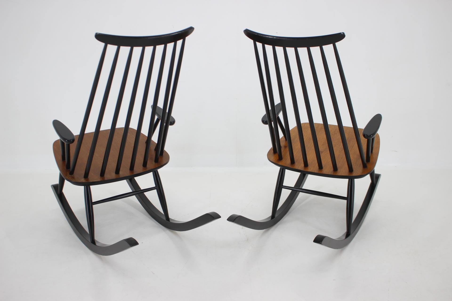 Teak 1960s Pair of Varjosen Puunjalostus Beech Rocking Chair, Finland For Sale