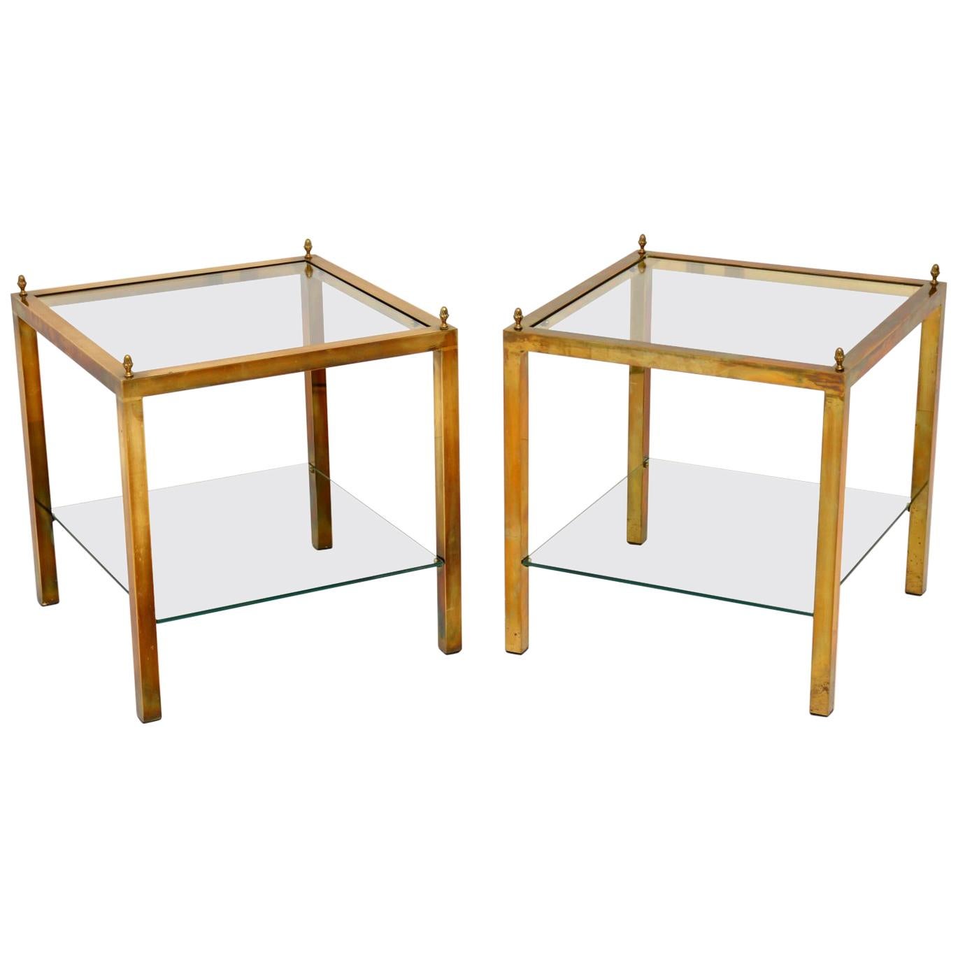 1960s Pair of Vintage Brass and Glass Side Tables at 1stDibs