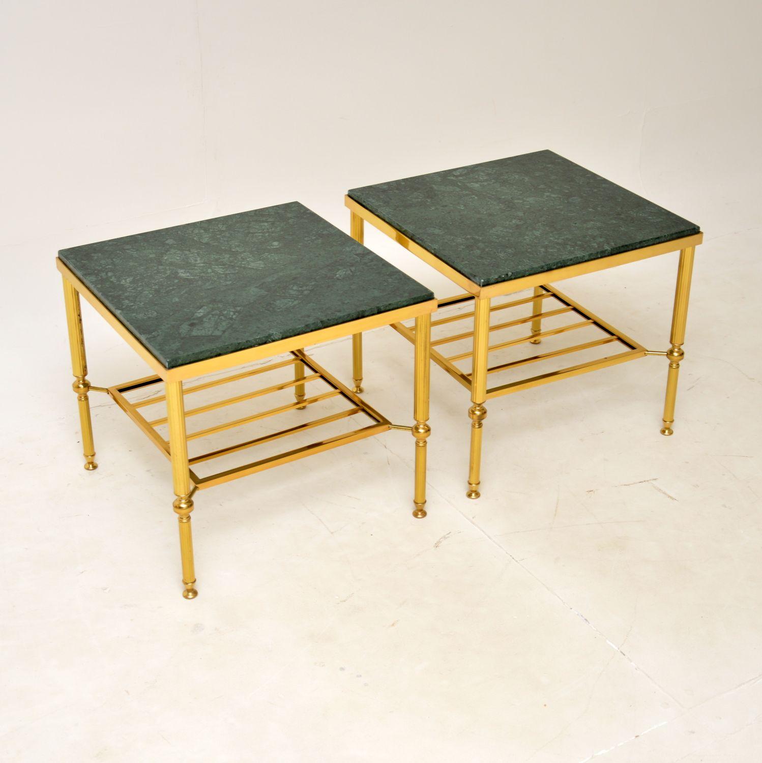 Mid-Century Modern 1960's Pair of Vintage Brass & Marble Side Tables