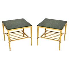 1960's Pair of Vintage Brass & Marble Side Tables